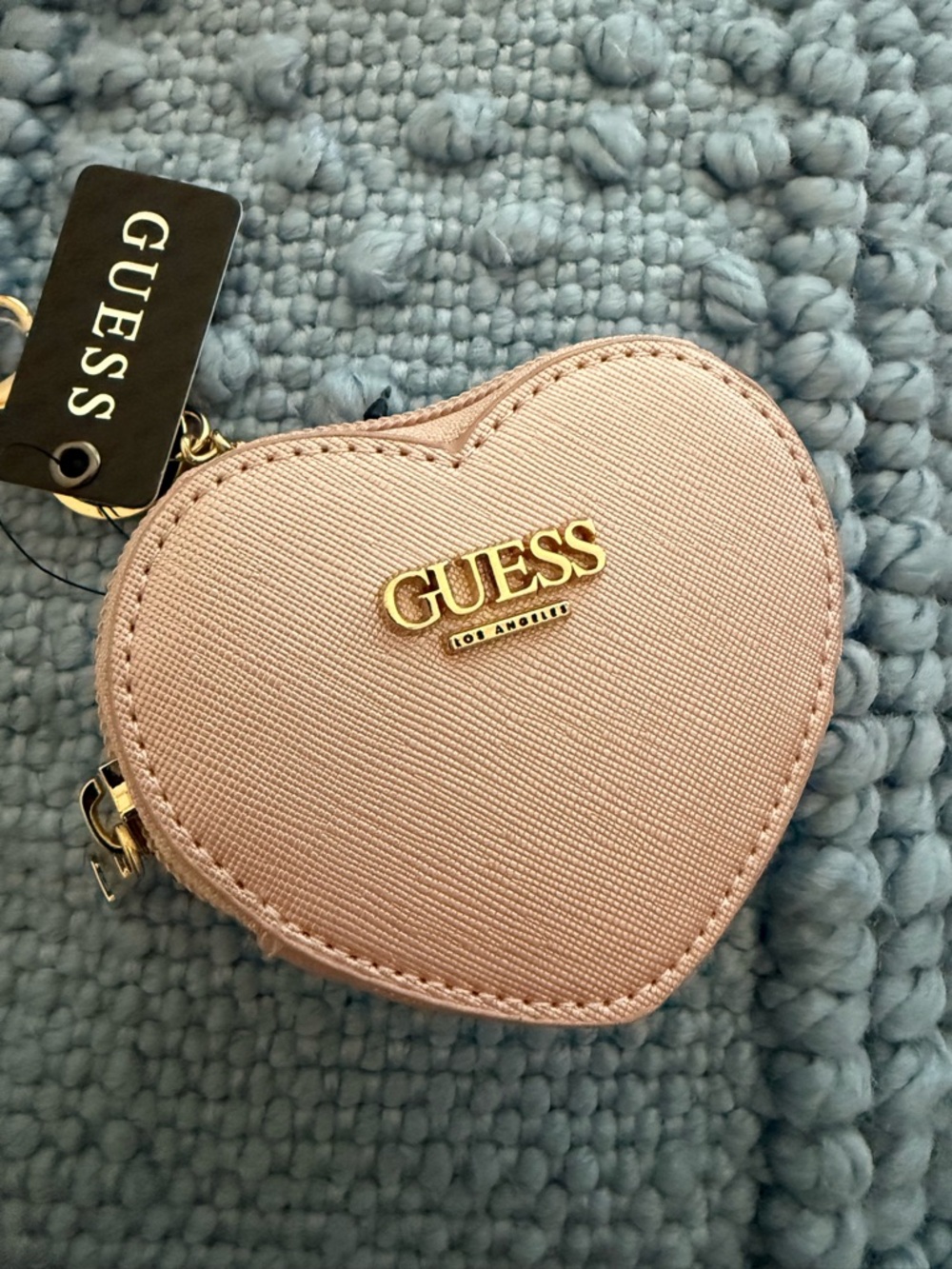 GUESS Pink Heart Mini Coin Purse with Gold Logo
